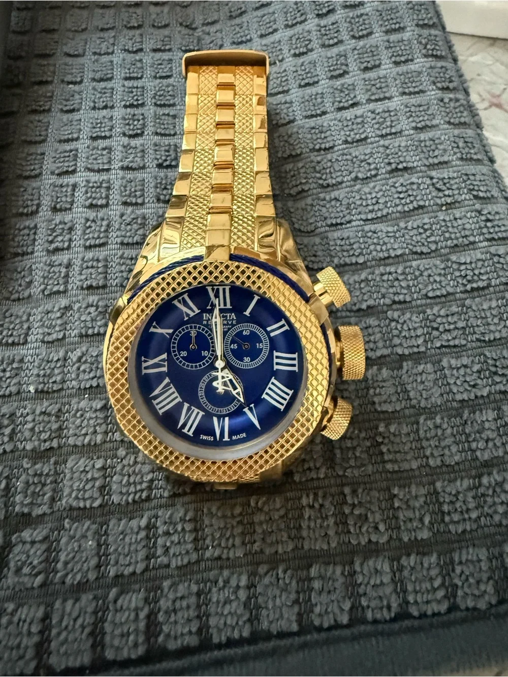 Invicta Gold-Tone Chronograph Watch with Blue Dial